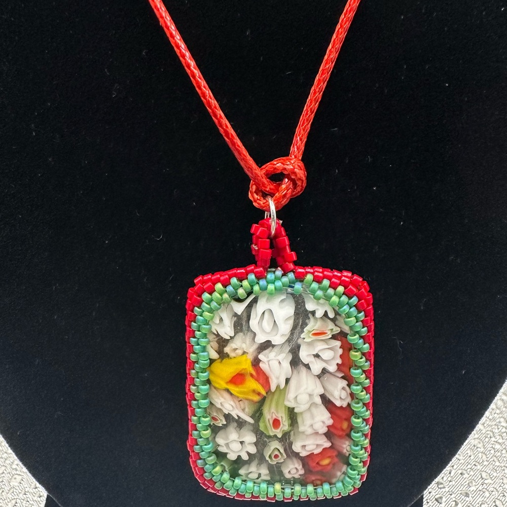 Colorful Millefiori glass cabochon glass Beaded Pendant Necklace